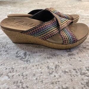 Cali Skechers Beverlee Delighted Wedge Sandal Sz 9 Woven Jute Boho